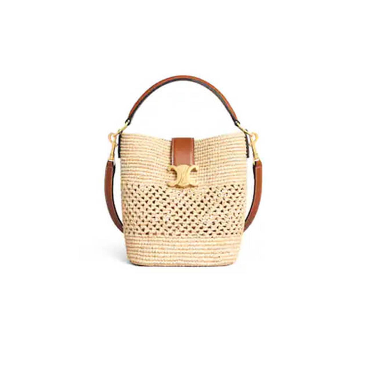 CELINE SMALL LOUISE BUCKET IN RAFFIA AND CALFSKIN
