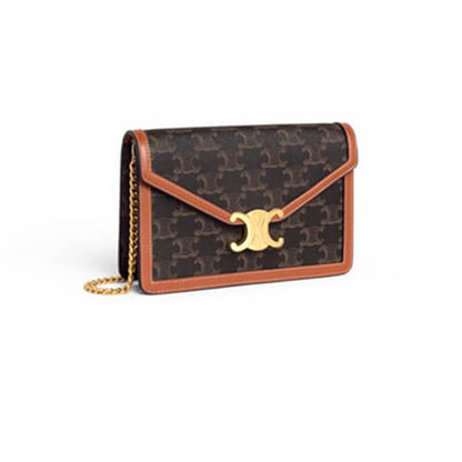 CELINE WALLET ON CHAIN MARGO in TRIOMPHE CANVAS and calfskin