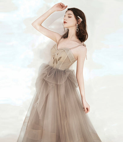 Cute tulle sequins long prom dress A line evening dress  10546