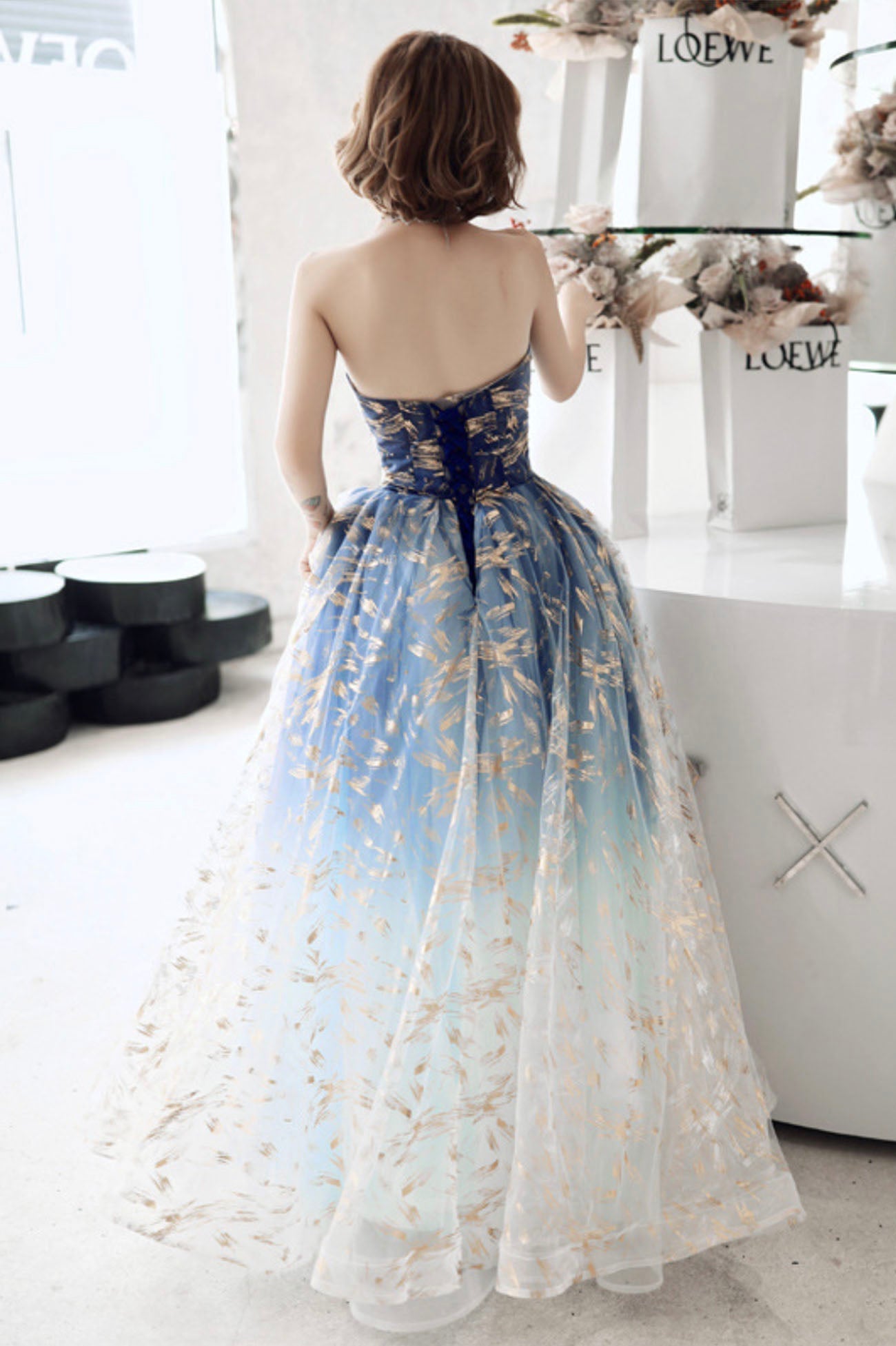 Blue tulle long prom dress blue evening dress  10590
