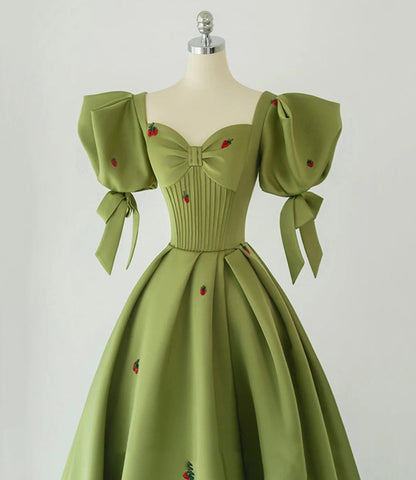 Cute strawberry long prom dress green evening gown  10393