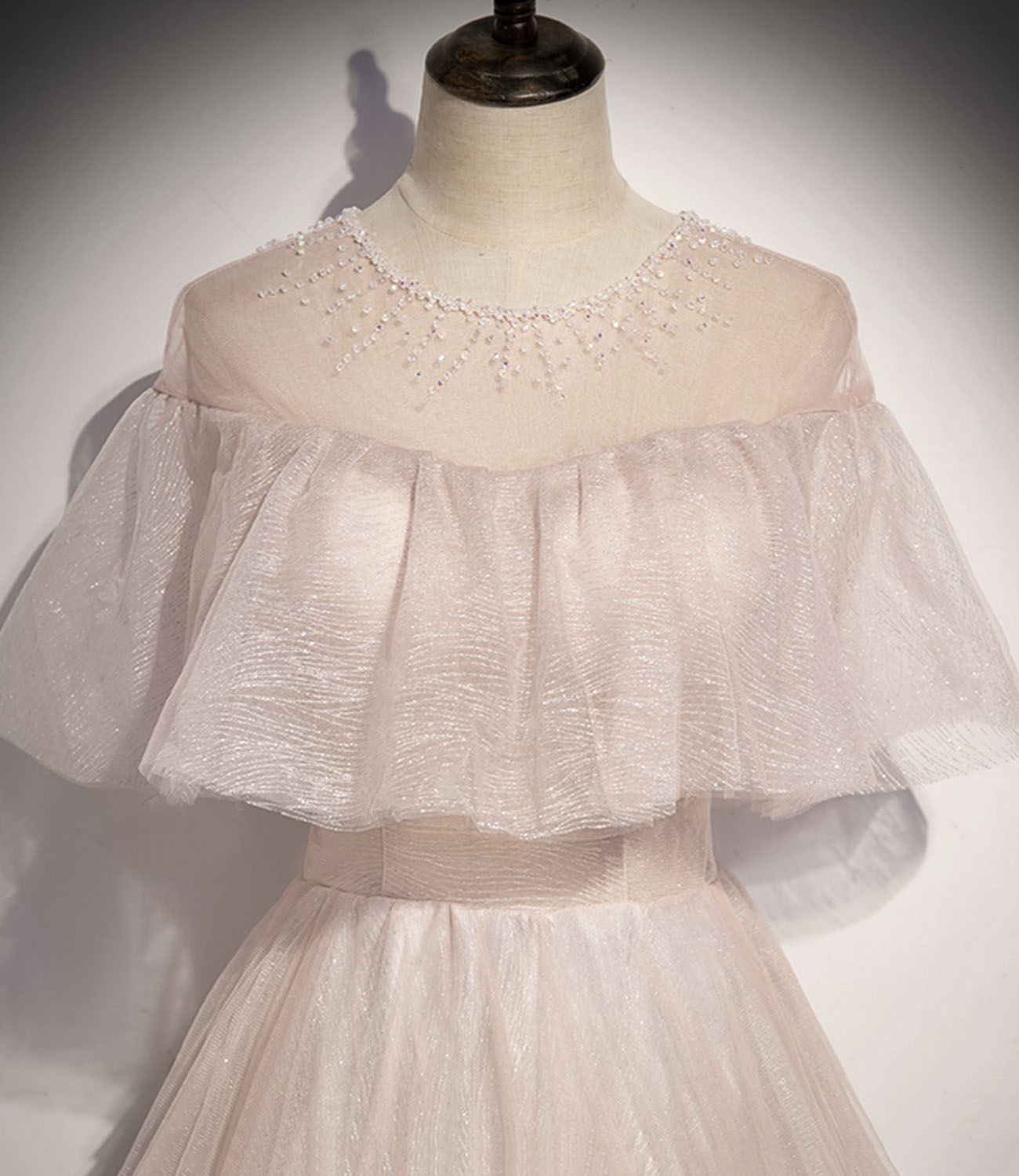 Pink tulle long prom dress A line evening gown  10331