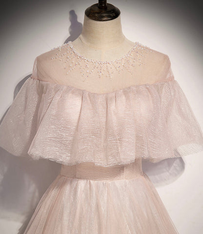 Pink tulle long prom dress A line evening gown  10331