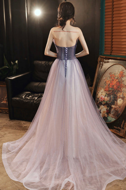Purple tulle sequins long prom dress evening dress  10624