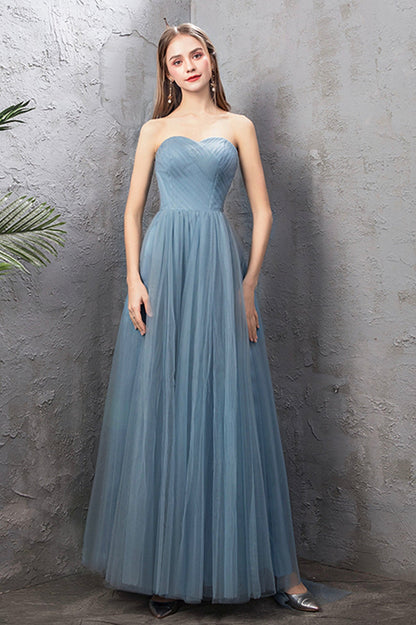 Blue tulle long A line prom dress blue evening dress  10588