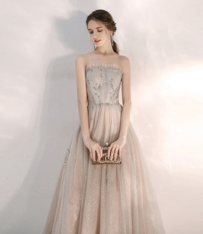 Champagne tulle sequins long prom dress evening dress  10375