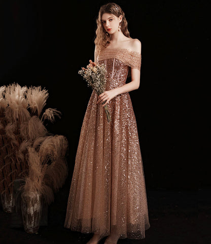 Shiny tulle sequins tea length prom dress evening dress  10412