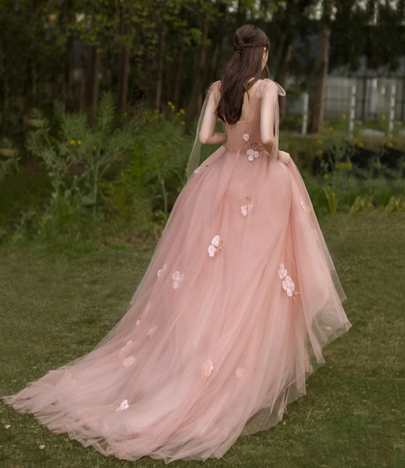 Pink 3D Flowers Long Prom Dress A line Evening Dress  10466