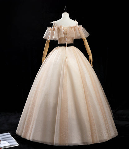 Champagne tulle sequins long prom dress formal dress  10458