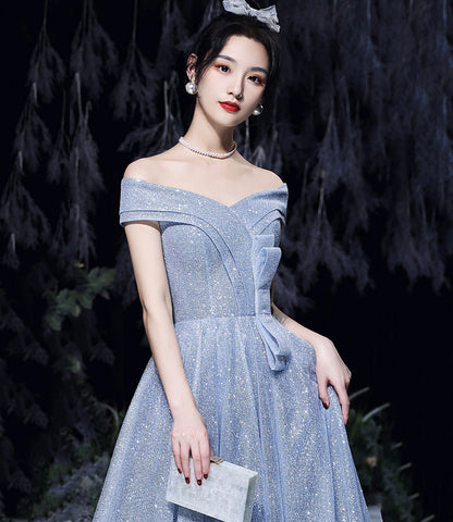 Blue tulle sequins long prom dress blue evening dress  10465