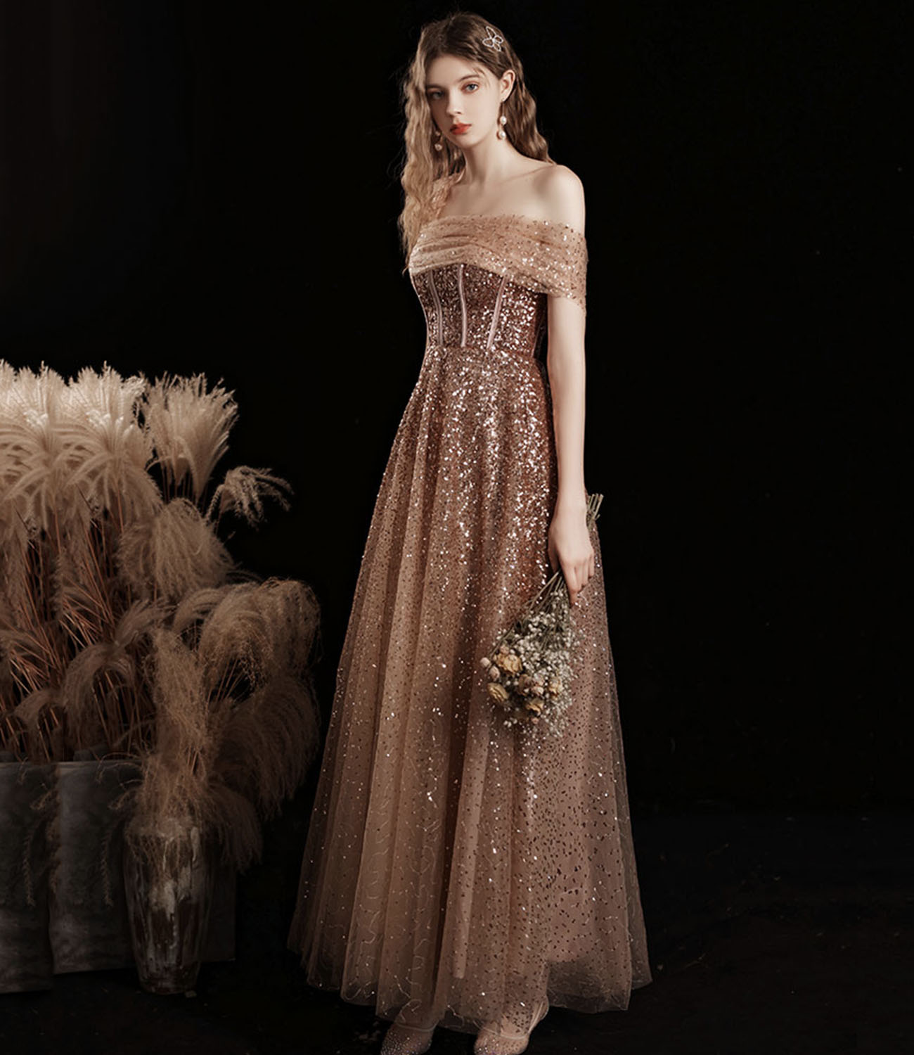 Shiny tulle sequins tea length prom dress evening dress  10412