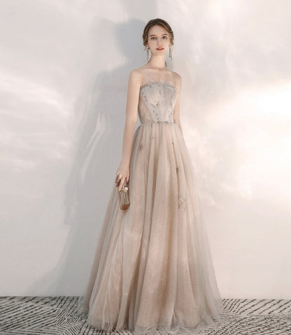 Champagne tulle sequins long prom dress evening dress  10375