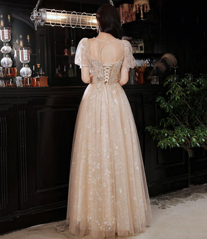 Champagne tulle sequins long prom dress evening dress  10325