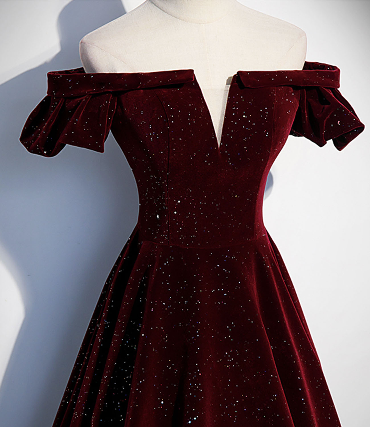 Burgundy velvet long prom dress A line evening gown  10274