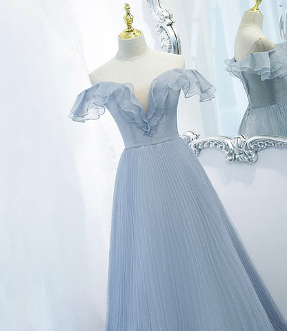 Blue tulle long prom dress blue evening dress  10270