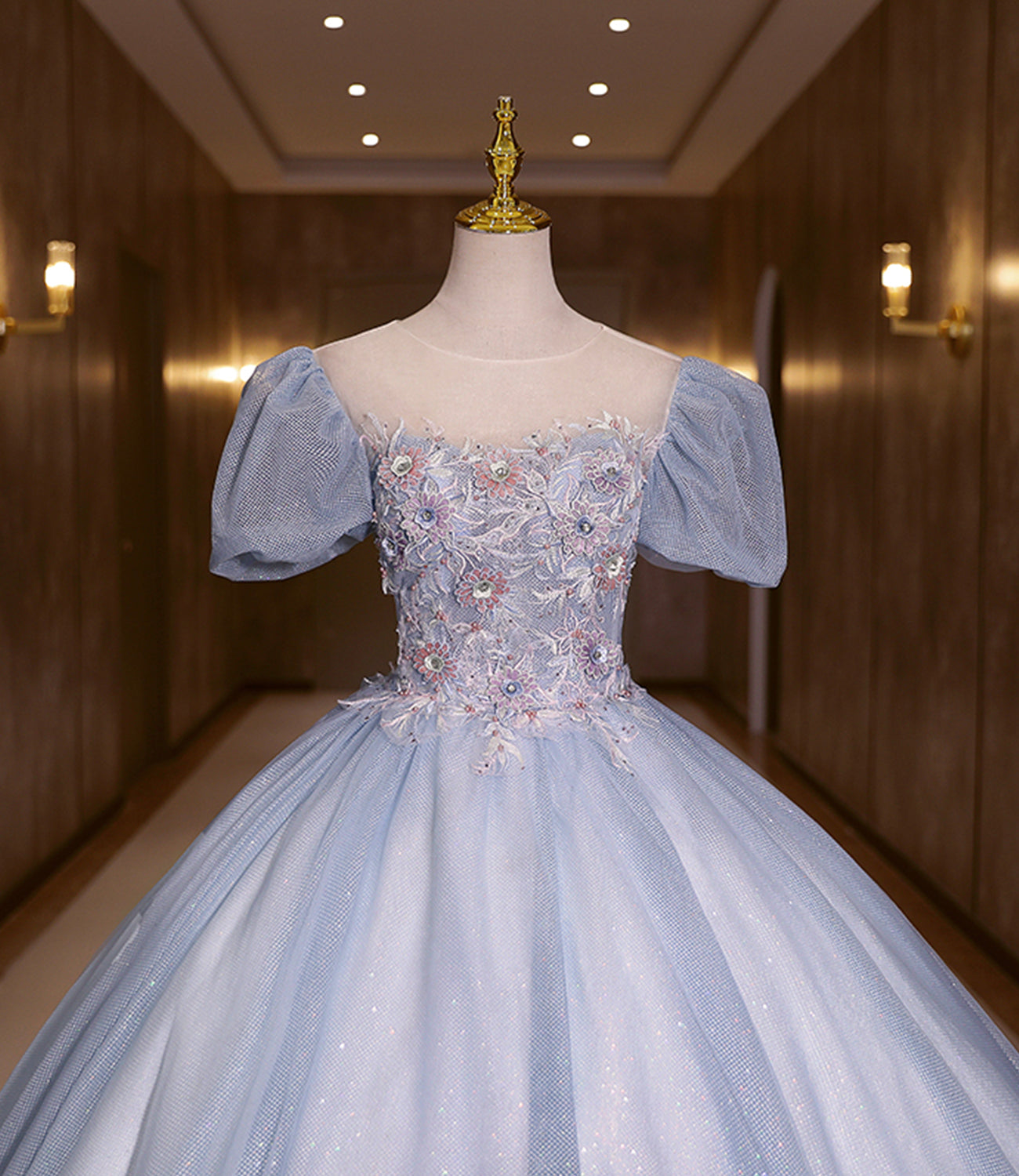 Blue shiny fashion elegant exquisite floral applique tulle lace long prom dress evening dress graduation dress 10259