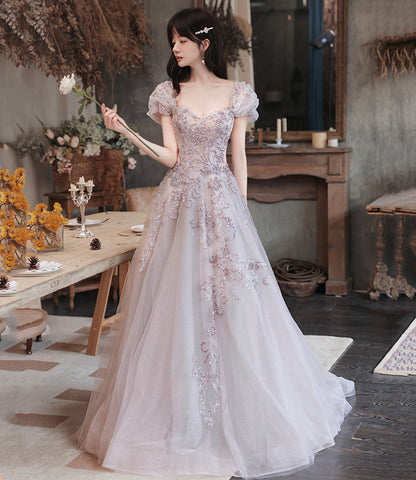 Cute tulle sequins long prom dress evening dress  10251