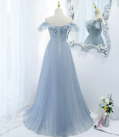 Blue tulle long prom dress blue evening dress  10270