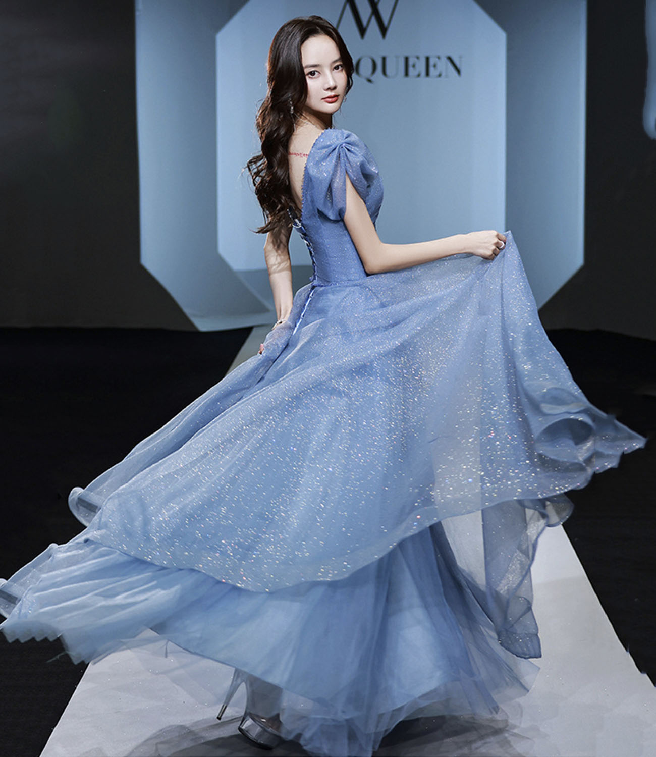 Blue tulle long prom dress blue evening dress  10292