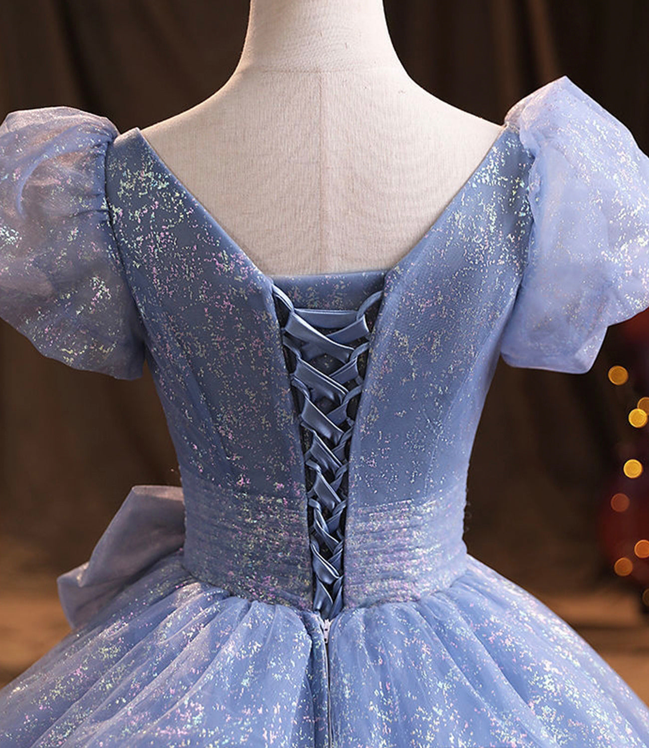 Blue tulle long prom dress A line evening gown  10229