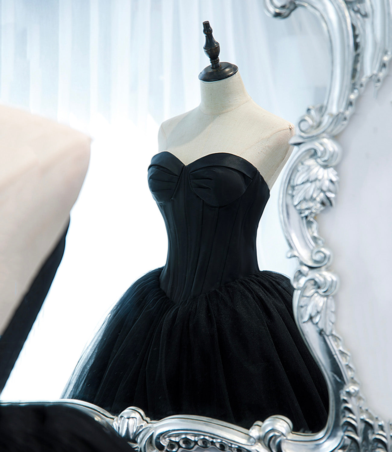 Black stylish and elegant long tulle floor-length ball gown evening dress 10152