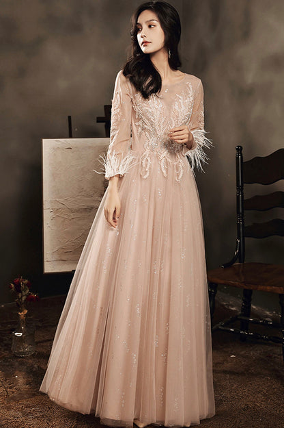 Stylish tulle lace long prom dress long sleeve evening dress  10176