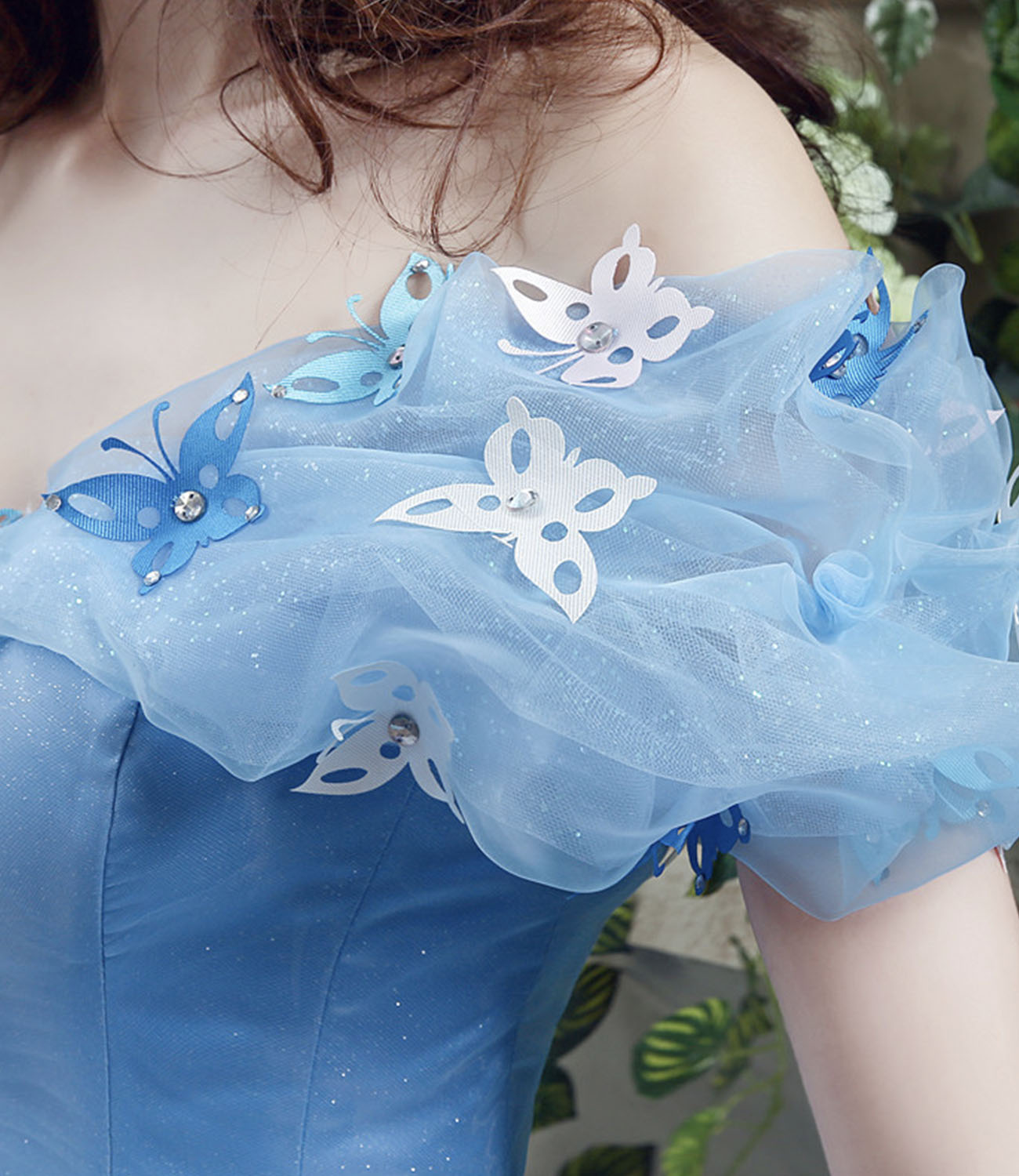 Blue tulle long A line prom dress evening gown  10185