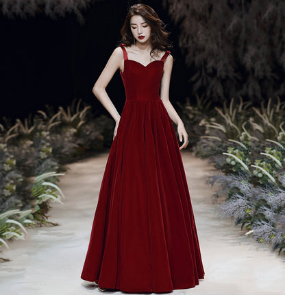 Red velvet long prom dress Simple evening gown  10115