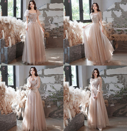 Cute tulle lace long A line prom dress evening gown  10041