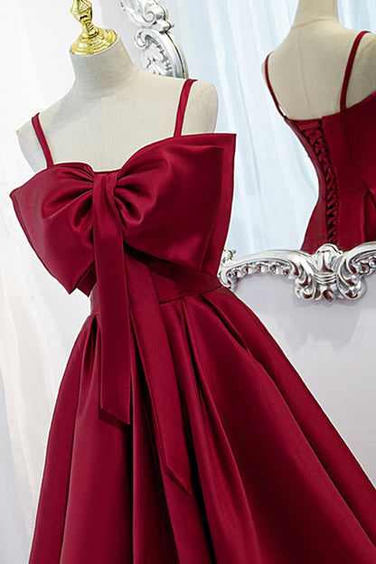 Burgundy satin long A line prom dress evening dress  8825