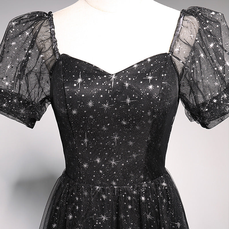 Blue tulle long A line prom dress blue evening dress  10018