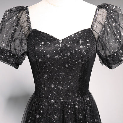 Blue tulle long A line prom dress blue evening dress  10018