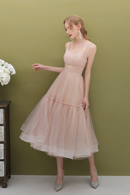 Cute Tulle Short Prom Dress, A-Line Spaghetti Straps Homecoming Party Dress