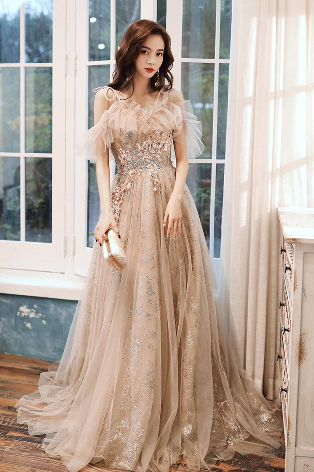 A-Line Tulle Off the Shoulder Prom Dress, Cute Evening Party Dress