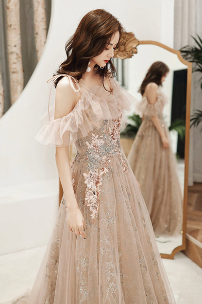 A-Line Tulle Off the Shoulder Prom Dress, Cute Evening Party Dress