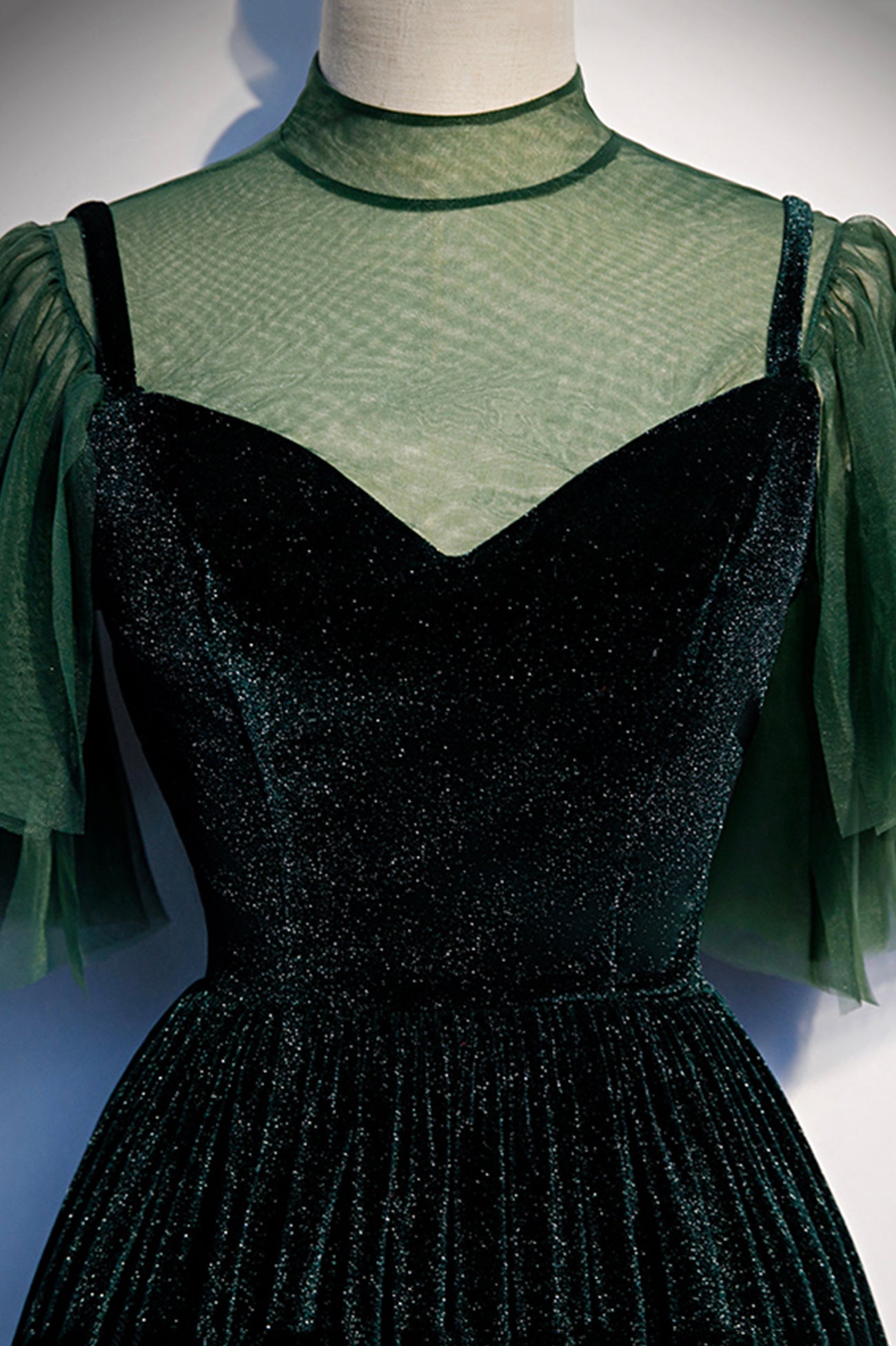 Green Velvet Long A-Line Prom Dress, Green Formal Evening Dress