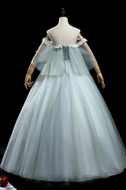 Green Lace Long A-Line Off the Shoulder Prom Dress, Beautiful Evening Party Dress