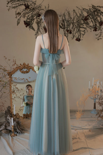 A-Line Tulle Long Prom Dress, Simple Spaghetti Strap Evening Dress