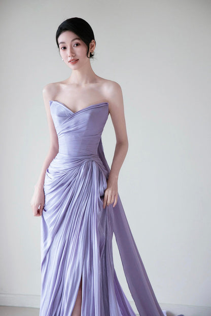 Lilac Strapless Long Prom Dress, Beautiful Backless Evening Party Dress