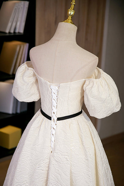 Simple A-Line Jacquard Fabric Long Prom Dress, Off the Shoulder Evening Dress