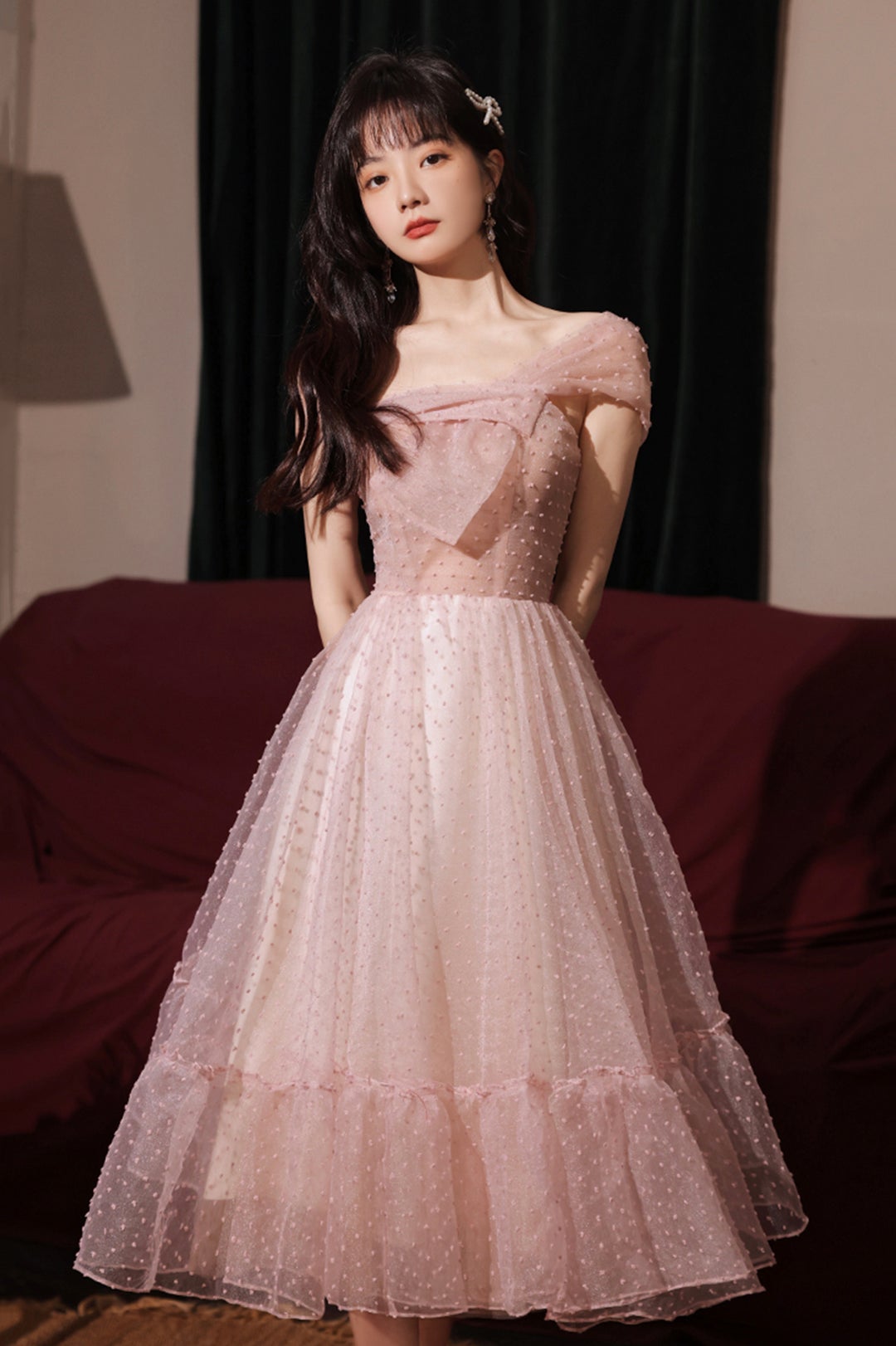 Pink Tulle Short A-Line Prom Dress, One Shoulder Homecoming Party Dress