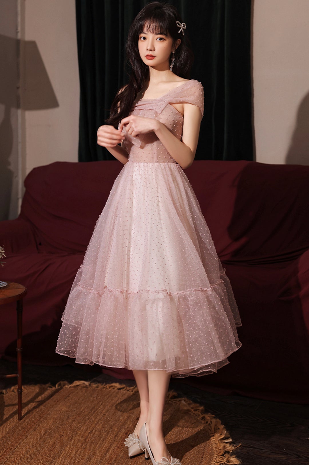 Pink Tulle Short A-Line Prom Dress, One Shoulder Homecoming Party Dress