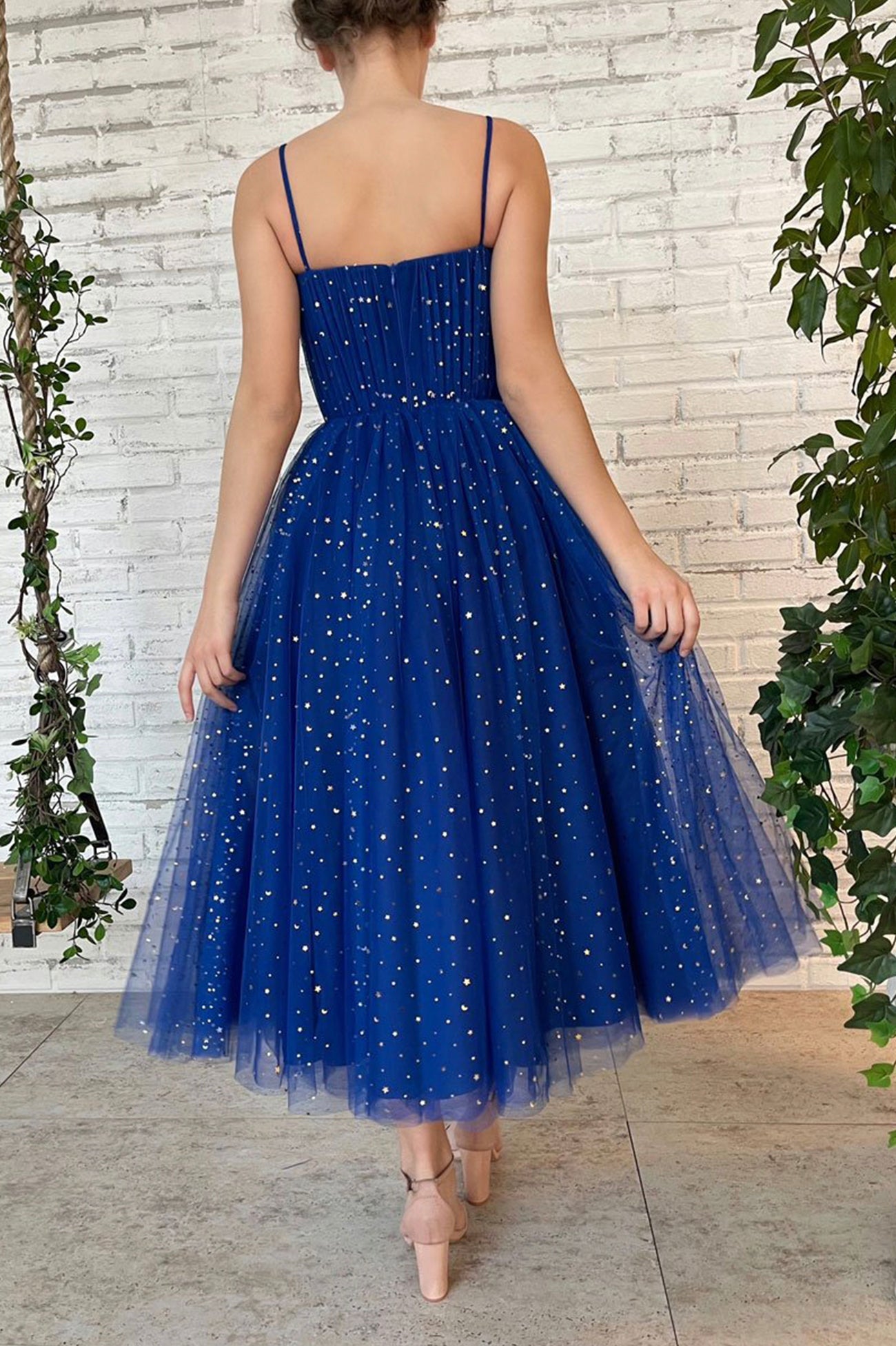Blue Tulle Short A-Line Prom Dress, Cute Spaghetti Strap Homecoming Party Dress