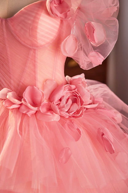 Pink Spaghetti Strap Tulle Long Prom Dress, Beautiful A-Line Formal Sweet 16 Dress