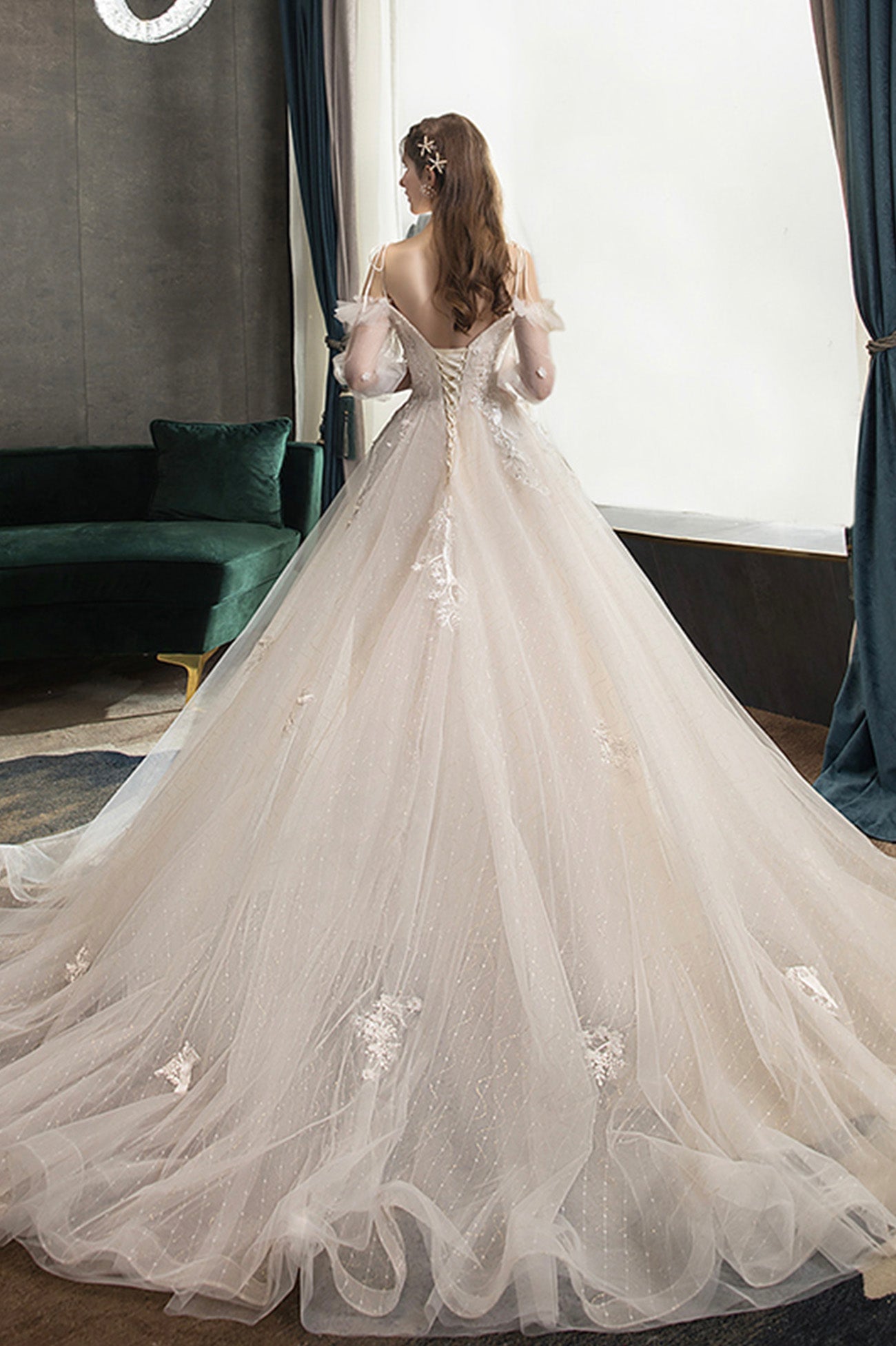 A-Line Lace Long Prom Dress, Off the Shoulder Formal Evening Dress