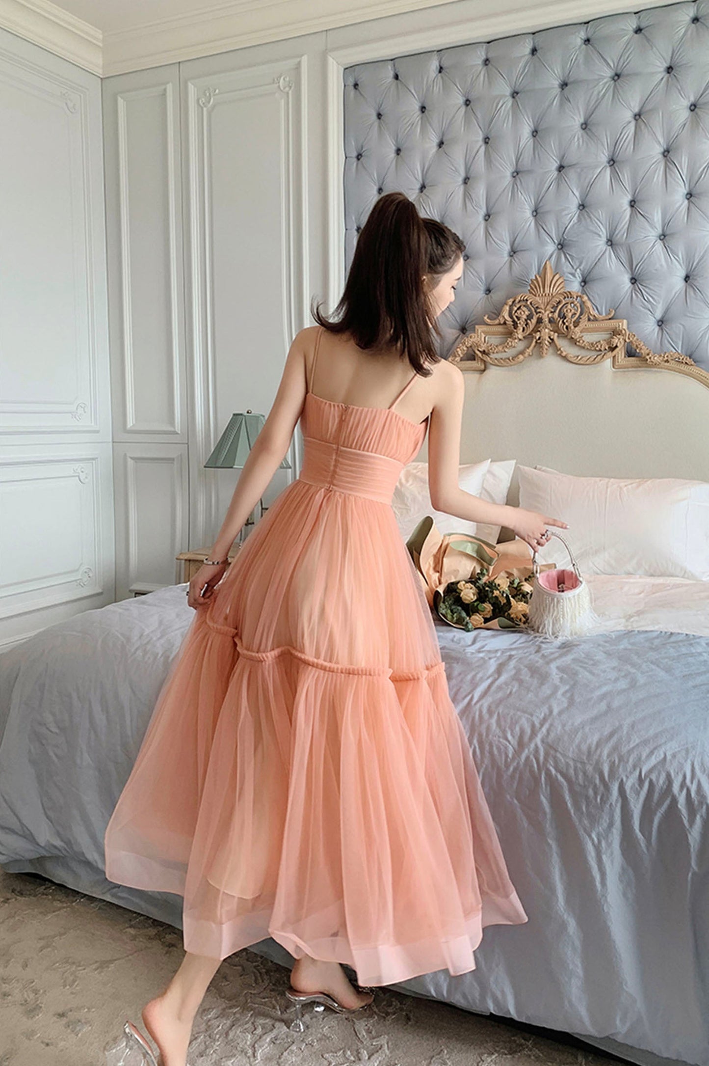 Cute Tulle Spaghetti Straps Homecoming Dresses, Short Prom Dresses