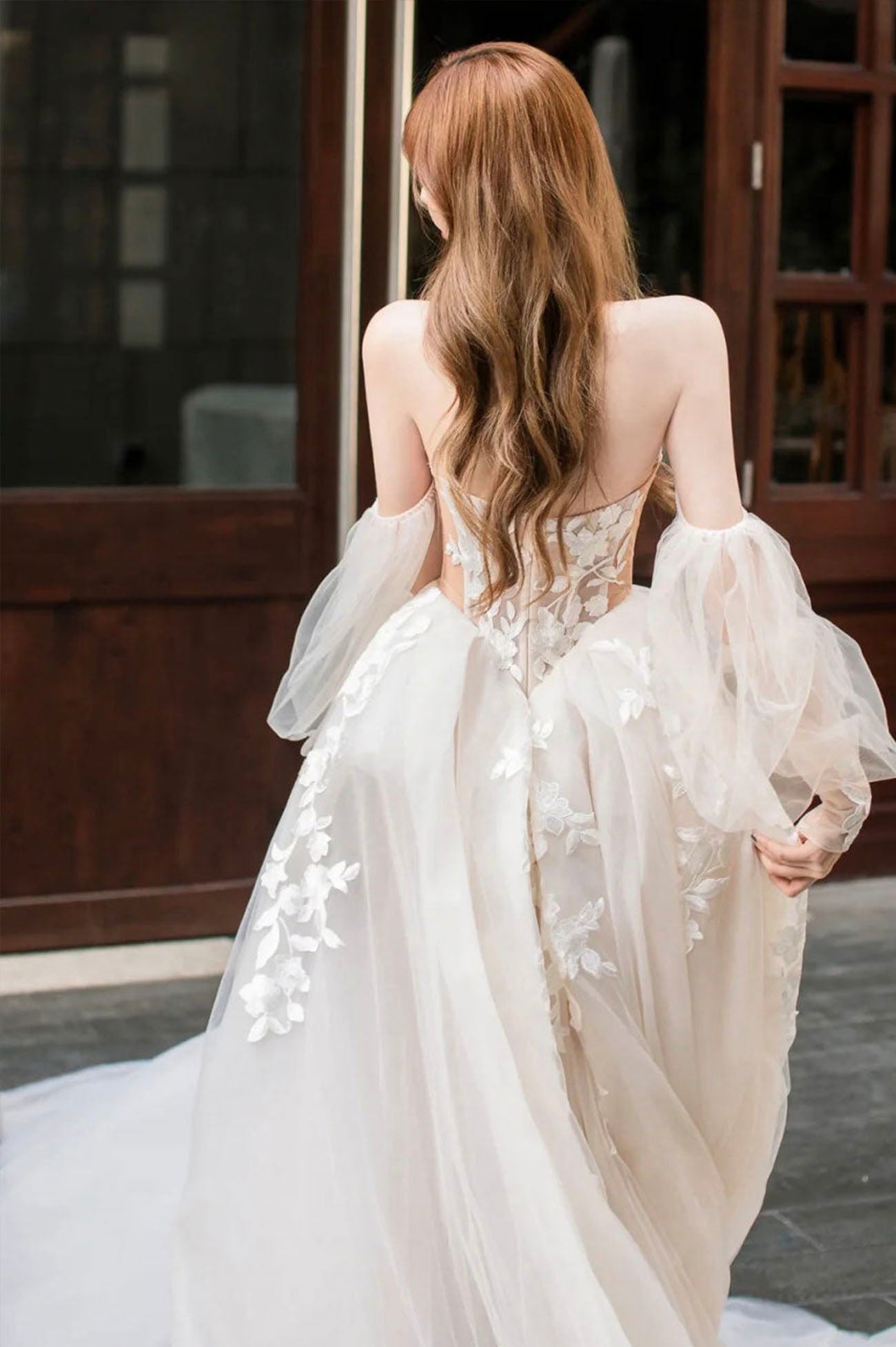 Champagne Lace Long A-Line Ball Gown