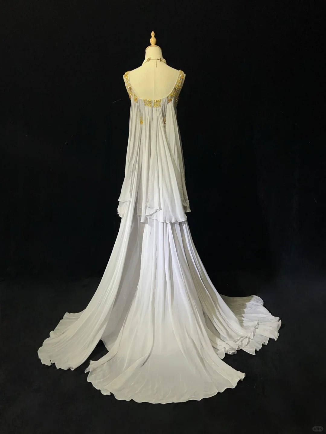 White Vintage Ancient Greek Goddess Gorgeous Sparkling Elegant Exquisite Gold Rhinestone Beads Tulle Long Mermaid Floor Length Trail Slim Fairy Ball Gown Evening Gown Party Dress Prom Gown gh3852
