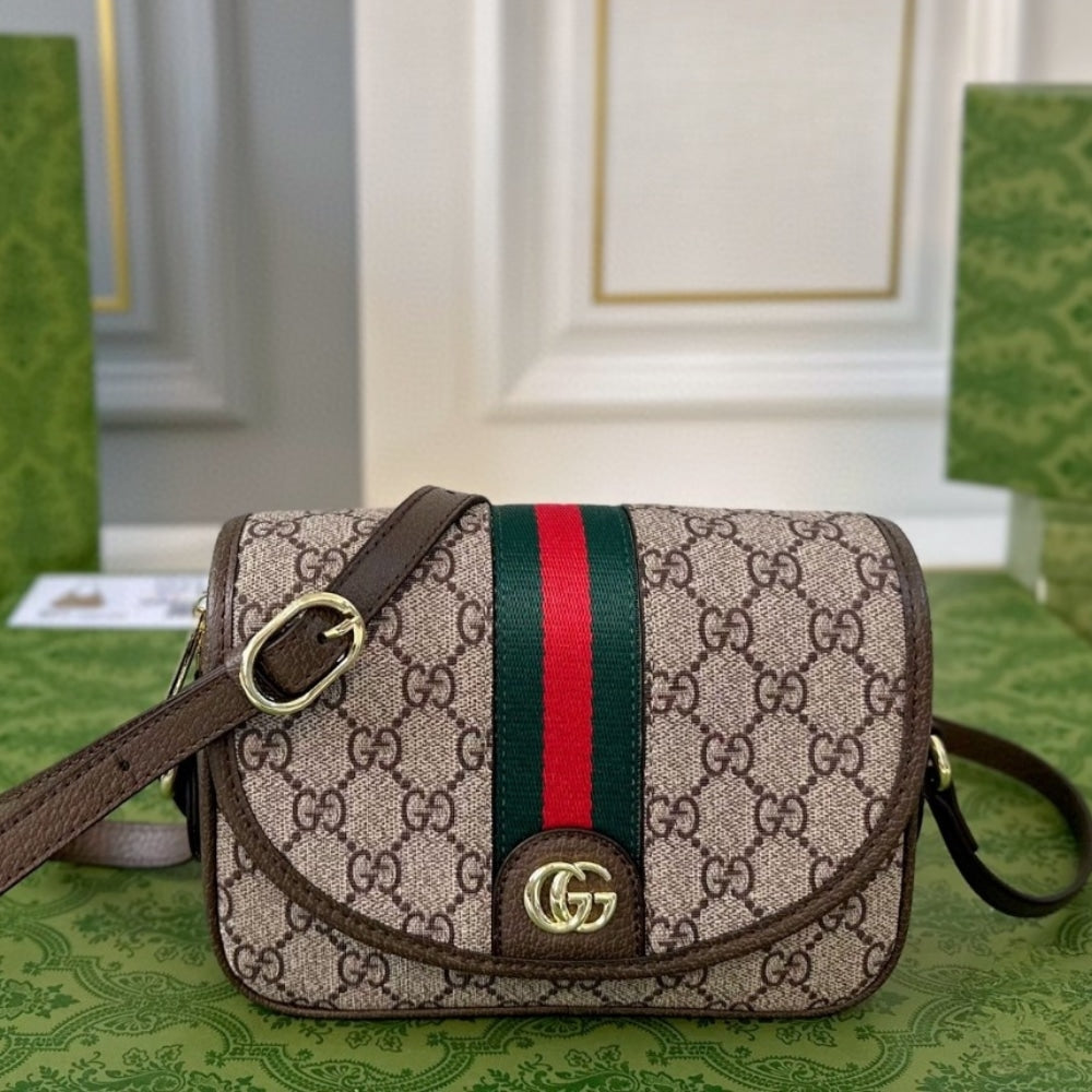 GUCCI OPHIDIA MINI SHOULDER BAG BEIGE AND DARK ‎19CM 772239 FACUJ 8745