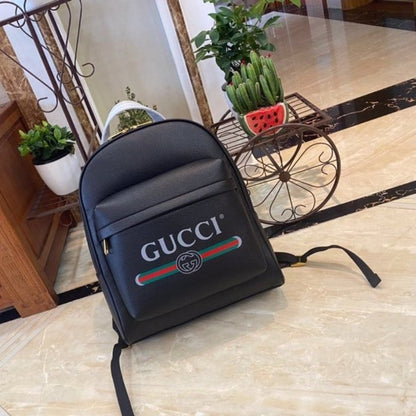 GUCCI PRINT LEATHER BACKPACK BLACK 41CM